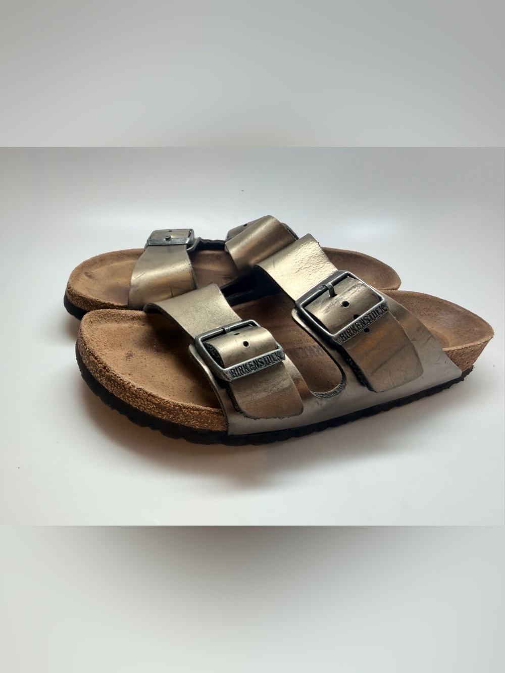 Birkenstock Arizona Metallic Pewter Two-Strap Sandal